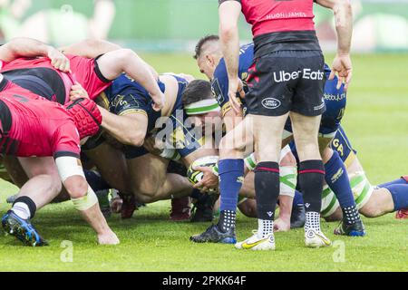 Treviso, Italien. 08. April 2023. 08/04/2023; Foto Alfio Guarise; Challenge Cup; Stadio Monigo Treviso; Benetton Treviso vs Cardiff Rugby; Rugby; Quarti di Finale; während der Viertelfinale - Benetton Rugby vs Cardiff, Rugby Challenge Cup in Treviso, Italien, April 08 2023 Kredit: Unabhängige Fotoagentur/Alamy Live News Stockfoto