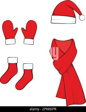 Mütze, Handschuhe, Schal, Socken. Stock Vektor