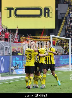 Dortmund, Deutschland. 08. April 2023. firo : 08.04.2023, Fußball, 1. Liga, 1. Bundesliga, Staffel 2022/2023, BVB, Borussia Dortmund - Union Berlin Jubilation BVB bis 1: 0 bei MALEN/dpa/Alamy Live News Stockfoto