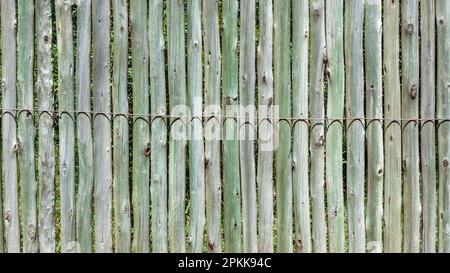 Wilde Buschholzstangen, die im Freien zusammengefesselt sind, verbergen touristischen Schutz. Stockfoto