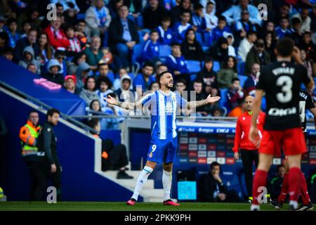 Barcelona, Spanien. 08. April 2023. Joselu (RCD Espanyol) während eines Spiels in La Liga Santander zwischen RCD Espanyol und Athletic Club im RCDE-Stadion am 8. April 2023 in Barcelona, Spanien. (Foto/Felipe Mondino) Kredit: Unabhängige Fotoagentur/Alamy Live News Stockfoto