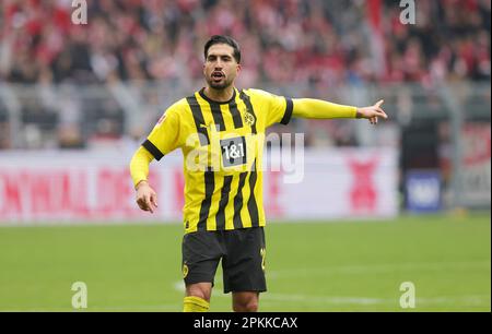 Dortmund, Deutschland. 08. April 2023. firo : 08.04.2023, Fußball, 1. Division, 1. Bundesliga, Staffel 2022/2023, BVB, Borussia Dortmund - Union Berlin Emre CAN, BVB, Gesture Credit: dpa/Alamy Live News Stockfoto