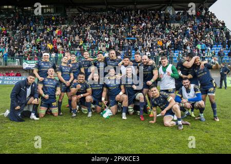 Treviso, Italien. 08. April 2023. Monigo Stadium, Treviso, Italien, 08. April 2023, 08/04/2023; Foto Alfio Guarise; Challenge Cup; Stadio Monigo Treviso; Benetton Treviso vs Cardiff Rugby; Rugby; Quarti di Finale; während der Viertelfinale - Benetton Rugby vs Cardiff - Rugby Challenge Cup Credit: Live Media Publishing Group/Alamy Live News Stockfoto