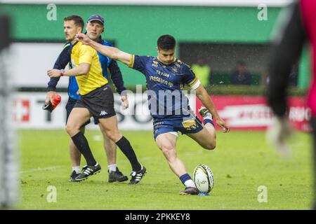 Treviso, Italien. 08. April 2023. 08/04/2023; Foto Alfio Guarise; Challenge Cup; Stadio Monigo Treviso; Benetton Treviso vs Cardiff Rugby; Rugby; Quarti di Finale; während der Viertelfinale - Benetton Rugby vs Cardiff, Rugby Challenge Cup in Treviso, Italien, April 08 2023 Kredit: Unabhängige Fotoagentur/Alamy Live News Stockfoto