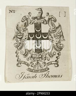 Bookplate für Isaiah Thomas (1749-1831) 1763/1772 von Paul Revere, Jr. Stockfoto