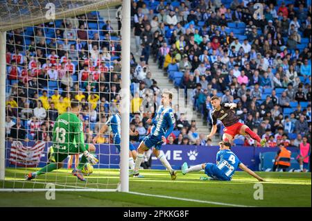 Barcelona, Spanien. 08. April 2023. Pacheco (RCD Espanyol) während eines Spiels in La Liga Santander zwischen RCD Espanyol und Athletic Club im RCDE-Stadion in Barcelona am 8. April 2023. (Foto/Felipe Mondino) Kredit: Live Media Publishing Group/Alamy Live News Stockfoto