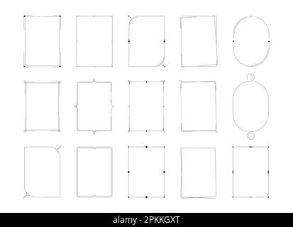 Trendige Linienrahmen. Luxuriöse minimalistische Rahmen mit dekorativen Mustern, Vintage-Luxusrahmen für Hochzeitseinladungskarten. Vektorsatz. Ovale und rechteckige Formen isolierte Elemente Stock Vektor