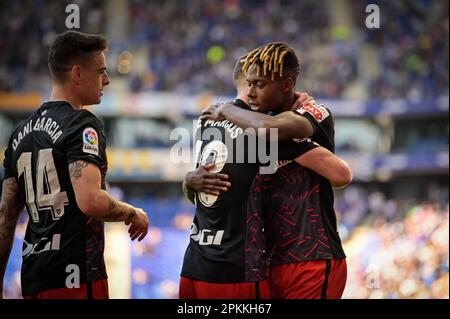 Barcelona, Spanien. 08. April 2023. Nico Williams (Athletic Club) während eines Spiels in La Liga Santander zwischen RCD Espanyol und Athletic Club im RCDE Stadium, in Barcelona, Spanien, am 8. April 2023. (Foto/Felipe Mondino) Kredit: Live Media Publishing Group/Alamy Live News Stockfoto