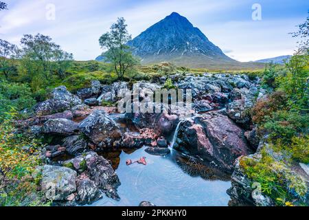 Stob Dearg, der Hauptgipfel von Buachaille Etive Mor, Highlands, Schottland, Großbritannien, Europa Stockfoto