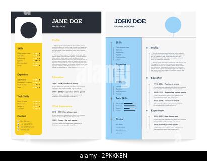 Moderne Vorlage für Lebenslauf. Minimalistisches CV-Layout-Modell mit einfachem Text und minimalem Design, Lebenslauf-Infografik-Design. Vektor isoliertes Set. Überblick über Ausbildung, Berufserfahrung und Interessen Stock Vektor