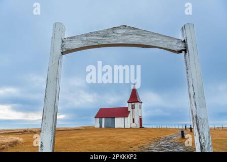 Die alte hölzerne Kirche Hellnakirkja, Hellnar, Snaefellsnes Halbinsel, Vesturland, West Island, Island, Polarregionen Stockfoto