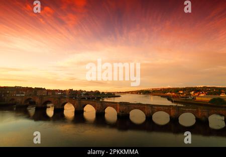 Old Bridge at Sunrise, Berwick-upon-Tweed, Northumberland, England, Vereinigtes Königreich, Europa Stockfoto