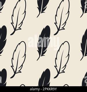 Nahtloses Vektormuster mit verschiedenen schwarzen, flauschigen Silhouetten auf weißem Hintergrund. Designvorlage für Flamingo, Angel, Vogelfedern für Stock Vektor