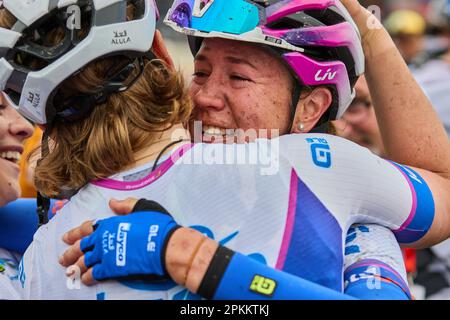 Paris Roubaix Femmes. Ausgabe 3. 8. April 2023 Gewinner Alison Jackson (TIB) CAN 3h42’56‘ 2. Katia Ragusa (LIV) ITA 3. Marthe Truyen (FED) BEL Stockfoto