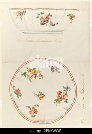 Design für eine Salatschüssel aus gemaltem Porzellan, für Porzellanhersteller Sèvres Ca. 1775 von Sevres Porzellanhersteller Stockfoto