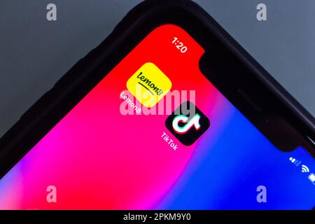 Lemon8- und TikTok-Symbole auf einem iPhone-Bildschirm. Lemon8 ist eine Social-Media-App zum Teilen von Videos und Fotos von Bytedance, dem Eigentümer von TikTok. Stockfoto