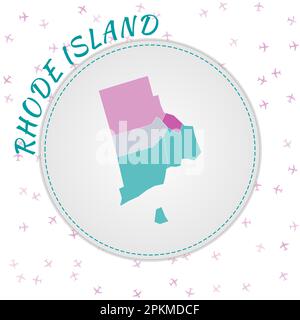 Rhode Island Kartendesign. Karte des US-Bundesstaates mit Regionen in Smaragd-Amethyst-Farbpalette. Stock Vektor