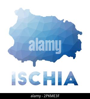 Niedrige Poly-Karte von Ischia. Geometrische Darstellung der Insel. Polygonale Ischia-Karte. Technologie, Internet, Netzwerkkonzept. Vektordarstellung. Stock Vektor