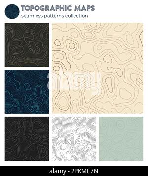 Topografische Karten. Beeindruckende isolierte Muster, nahtloses Design. Leistungsstarker Fliesenhintergrund. Vektordarstellung. Stock Vektor
