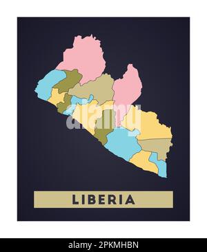 Liberia Karte. Länderposter mit Regionen. Form Liberias mit Ländernamen. Abbildung des Strahlungsvektors. Stock Vektor