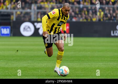 Donyell MALEN (DO) mit Ball, Einzelaktion mit Ball, Action, Fußball 1. Bundesliga, 27. Spieltag, Borussia Dortmund (DO) - Union Berlin (UB) 2: 1, am 8. April 2023 in Dortmund/Deutschland. Stockfoto