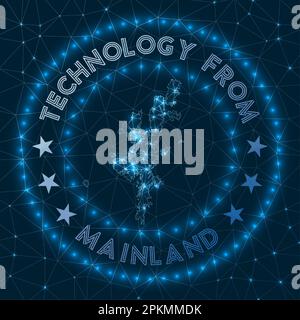 Technologie Vom Festland. Futuristisches geometrisches Abzeichen der Insel. Technologisches Konzept. Rundes Logo für das Festland. Vektordarstellung. Stock Vektor