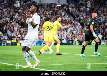 Madrid, Spanien. 08. April 2023. In Aktion während des Fußballspiels zwischen&#XA;Real Madrid und Villareal&#XA;gültig für den Spieltag 28 der spanischen First Division League „La Liga“, die am Samstag, den 08. April 2023 im Bernabeu Stadion in Madrid, Spanien, gefeiert wurde. Guthaben: Live Media Publishing Group/Alamy Live News Stockfoto