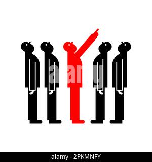 Der Mann zeigt auf die Menge. Der Typ zeigt nach oben Stock Vektor