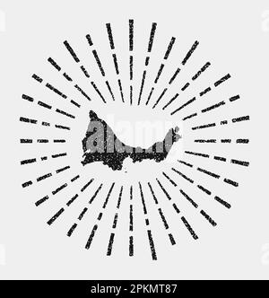 Klassische Karte der Providenciales. Grunge-Sonnenaufgang rund um die Insel. Schwarze Providenciales-Form mit Sonnenstrahlen auf weißem Hintergrund. Vektordarstellung. Stock Vektor