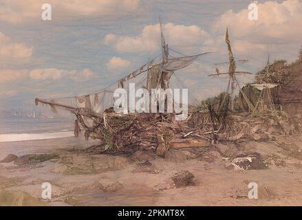 Black Pearl Skulptur, hauptsächlich aus Treibholz Nr New Brighton UK erbaut Stockfoto