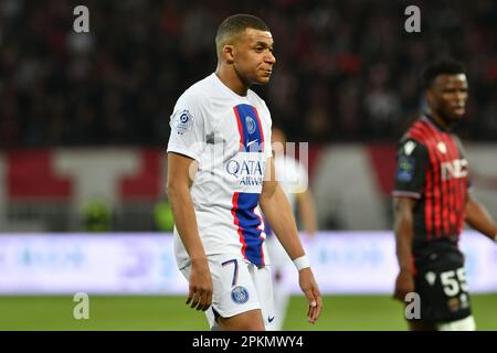 Schön, Frankreich. 08. April 2023. kylian mbappe (psg) beim OGC Nice vs Paris Saint Germain (PSG), französisches Fußballspiel Ligue 1 in Nizza, Frankreich, April 08 2023 Kredit: Independent Photo Agency/Alamy Live News Stockfoto