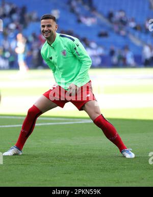 Sabadell, Barcelona, Spanien. 8. April 2023. Barcelona Spanien 08.04.2023 Gesten des Gorka Guruzeta (Athletic Club) während der La Liga Santander zwischen Espanyol und Athletic Club im RCDE-Stadion am 08. April 2023 in Barcelona. (Kreditbild: © Xavi Urgeles/ZUMA Press Wire) NUR REDAKTIONELLE VERWENDUNG! Nicht für den kommerziellen GEBRAUCH! Kredit: ZUMA Press, Inc./Alamy Live News Stockfoto