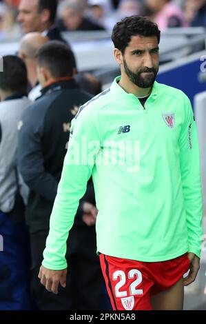 Sabadell, Barcelona, Spanien. 8. April 2023. Barcelona Spanien 08.04.2023 Raul Garcia (Athletic Club) zeigt am 08. April 2023 im RCDE-Stadion in Barcelona auf der La Liga Santander zwischen Espanyol und Athletic Club. (Kreditbild: © Xavi Urgeles/ZUMA Press Wire) NUR REDAKTIONELLE VERWENDUNG! Nicht für den kommerziellen GEBRAUCH! Kredit: ZUMA Press, Inc./Alamy Live News Stockfoto