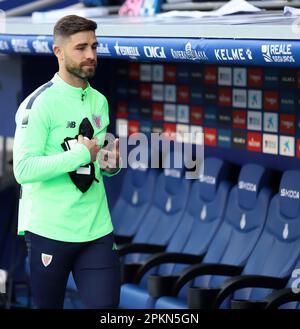 Sabadell, Barcelona, Spanien. 8. April 2023. Barcelona Spanien 08.04.2023 Yeray Alvarez (Athletic Club) zeigt am 08. April 2023 im RCDE-Stadion in Barcelona den La Liga Santander zwischen Espanyol und Athletic Club. (Kreditbild: © Xavi Urgeles/ZUMA Press Wire) NUR REDAKTIONELLE VERWENDUNG! Nicht für den kommerziellen GEBRAUCH! Kredit: ZUMA Press, Inc./Alamy Live News Stockfoto