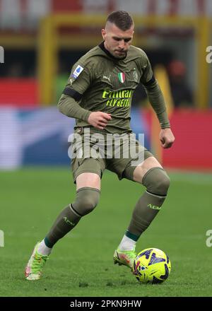 Mailand, Italien, 7. April 2023. Ante Rebic von AC Milan während des Spiels der Serie A in Giuseppe Meazza, Mailand. Der Bildausdruck sollte lauten: Jonathan Moscrop/Sportimage Stockfoto