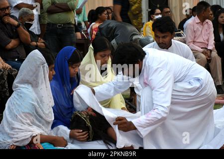 Neu-Delhi, Indien. 7. April 2023. karfreitagsfeiern in der Mashigarh-Kirche in Neu-delhi (Kreditbild: © Indraneel Sen/Pacific Press via ZUMA Press Wire) NUR REDAKTIONELLE VERWENDUNG! Nicht für den kommerziellen GEBRAUCH! Stockfoto