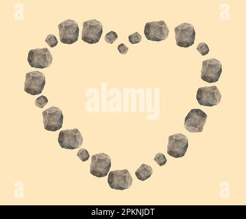 Herz aus Steinen auf hellgelbem Hintergrund isoliert Stockfoto
