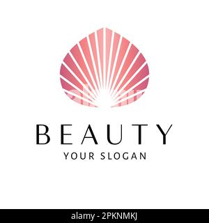 Logo mit Schönheitsvektor. Seashell Flat-Logo. Logo-Vorlage für Kosmetikindustrie und Kosmetik. Stock Vektor