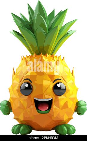 Süße Chibi-Ananas-Smiley-Figur. vektorkunst. Fruchtcharakter. Cartoon-Kunst. Lustige Ananas-Illustration Stock Vektor