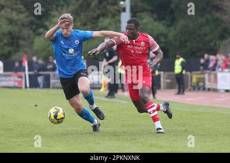 Daniel Quick von Billericay und Ade Yusuff von Hornchurch während Hornchurch vs Billericay Town, Pitching in der Isthmian League Premier Division Football AT Stockfoto