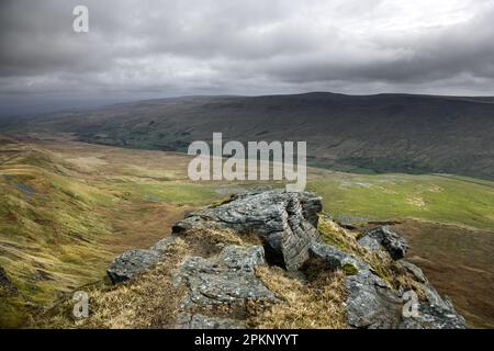 Der Blick über Mallerstang vom NAB auf Wild Boar Fell, Cumbria, Großbritannien Stockfoto