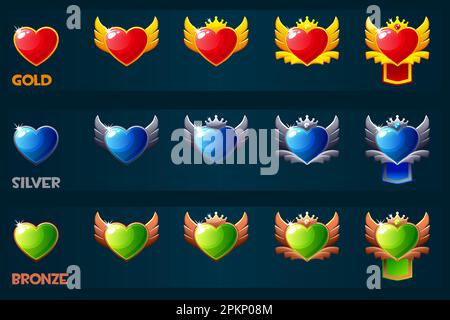 Dienstmarken einstufen. Legenden mit Herz auf den neuesten Stand bringen und Preise vergeben Stock Vektor