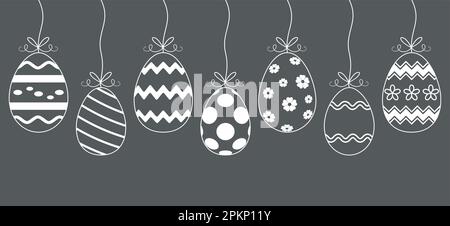 Osterei-Vektorornamente mit Geschenkband in Weiß. Grauer Hintergrund. Osterdekoration. Stock Vektor