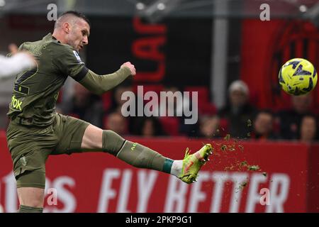 Mailand, Italien. 07. April 2023. San Siro Stadion, 07.04.23 Ante Rebic (12 Mailand) während des Spiels der Serie A zwischen dem AC Milan und dem Empoli FC im San Siro Stadion in Mailand, Italien Fußball (Cristiano Mazzi/SPP) Guthaben: SPP Sport Press Photo. Alamy Live News Stockfoto