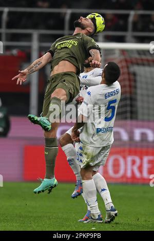 Mailand, Italien. 07. April 2023. San Siro Stadium, 07.04.23 Olivier Giroud (9 Mailand) während des Spiels der Serie A zwischen dem AC Milan und dem Empoli FC im San Siro Stadium in Mailand, Italien Fußball (Cristiano Mazzi/SPP) Guthaben: SPP Sport Press Photo. Alamy Live News Stockfoto