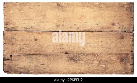 Rustikale Tischtextur aus Holz, alte Bretter isoliert auf weiß Stockfoto