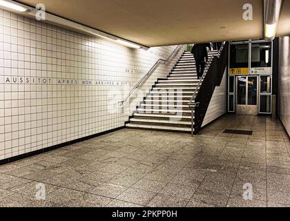 U-Bahn-Station Westhafen: U9 Linie, Moabit, Mitte, Berlin. Die U-Bahn-Station, an der damals die Linie G war Stockfoto