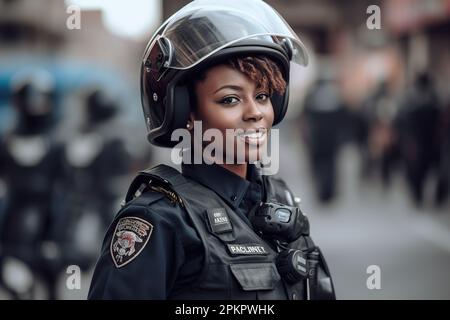 Afroamerikanische Polizistin in Uniform Stockfoto