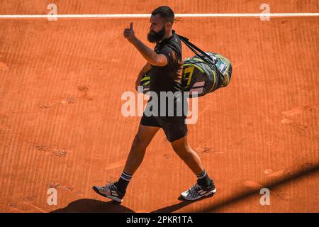 Monte Carlo, Monaco. 9. April 2023. Benoit PAIRE von Frankreich während der Tennisveranstaltung Rolex Monte-Carlo, ATP Masters 1000 am 9. April 2023. Im Monte-Carlo Country Club in Roquebrune Cap Martin, Frankreich - Foto: Matthieu Mirville/DPPI/LiveMedia Credit: Independent Photo Agency/Alamy Live News Stockfoto