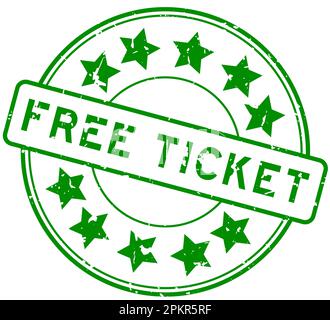 Grunge Green, kostenloses Ticket-Wort mit Sternsymbol, rundem Gummisiegel auf weißem Hintergrund Stock Vektor